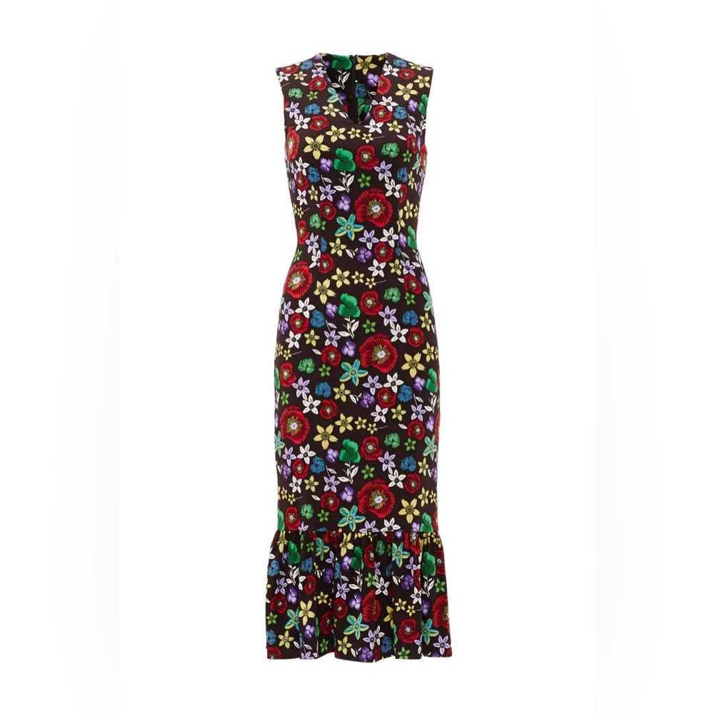 SUNO designer black floral dress trumpet dress size 0/XS